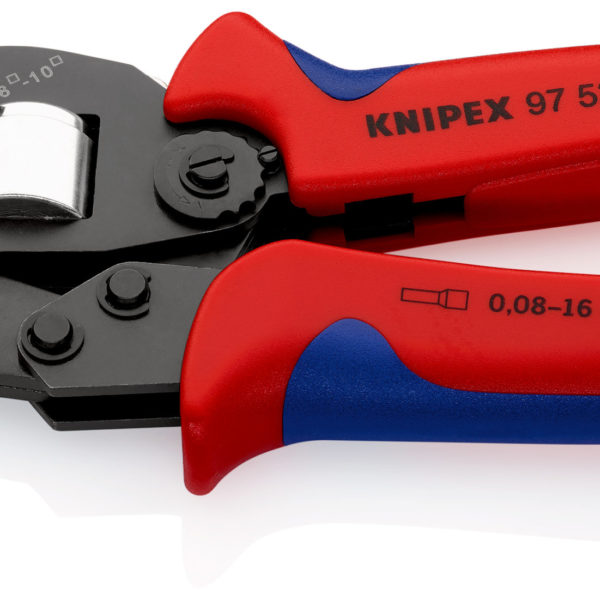 KNIPEX 97 53 09 Önbeállító krimpelő fogó érvéghüvelyekhez elülső bevezetéssel többkomponensű burkolattal barnított 190 mm